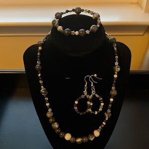 Natural zebra black/gray/white stones and antique silver set
